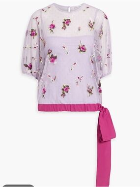 RED Valentino Lavender Semi Sheer Embroidered Floral Blouse BNWT size 40